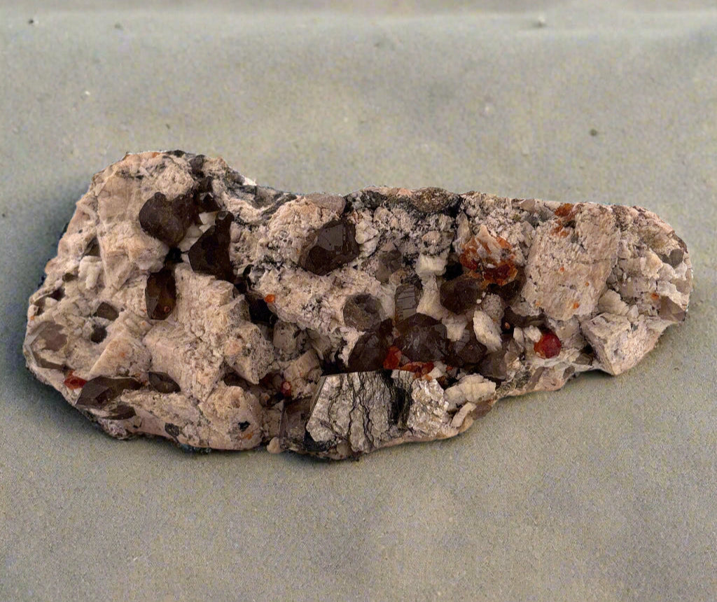 Garnet, Smokey Quartz, Mica, & Calcite Specimen, Brazil, 12x5x3cm