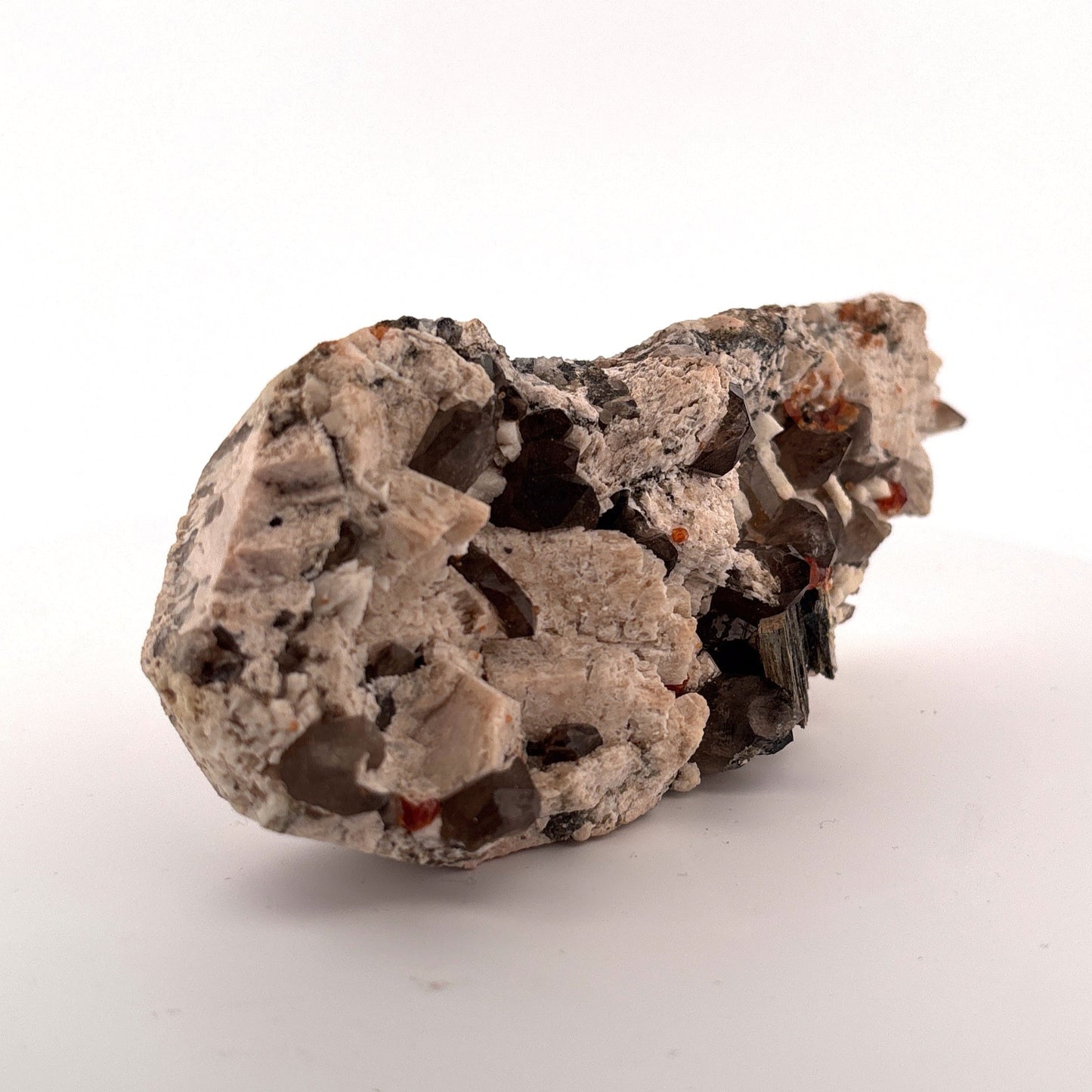 Garnet, Smokey Quartz, Mica, & Calcite Specimen, Brazil, 12x5x3cm