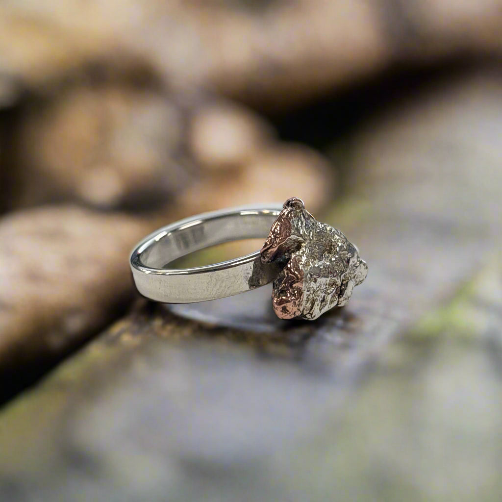 Michigan Copper Silver Half breed Ring on Sterling Silver Band, Size 8, 7.04gr