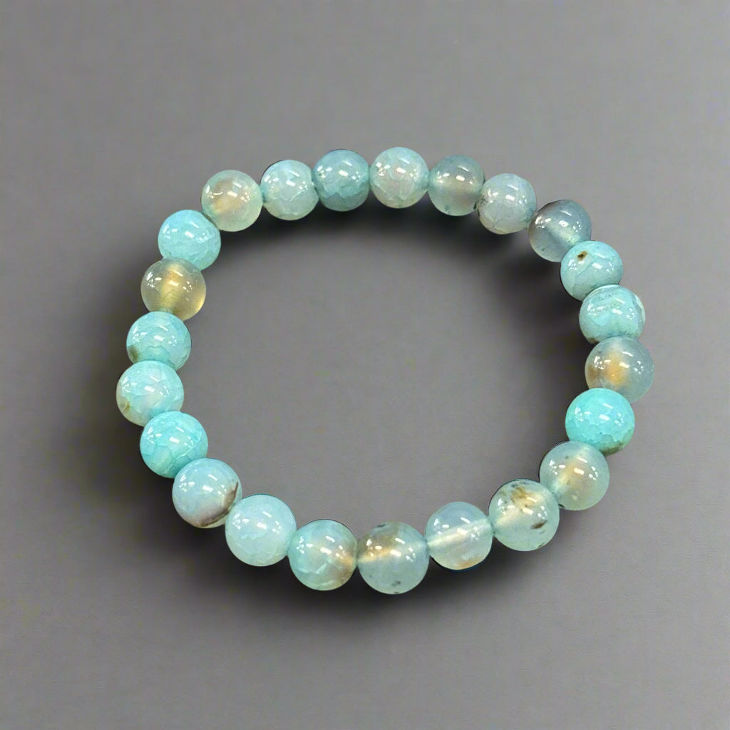 8mm Round Natural Blue Agate Bracelet - With Elastic Inner Band