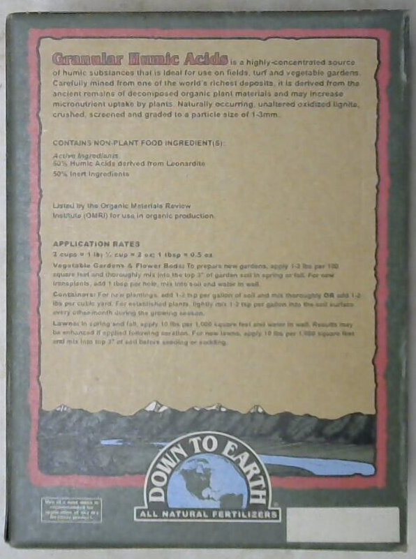Down To Earth Organic Granular Humic Acids Fertilizer Mix 5 lb, UPC 714360078271
