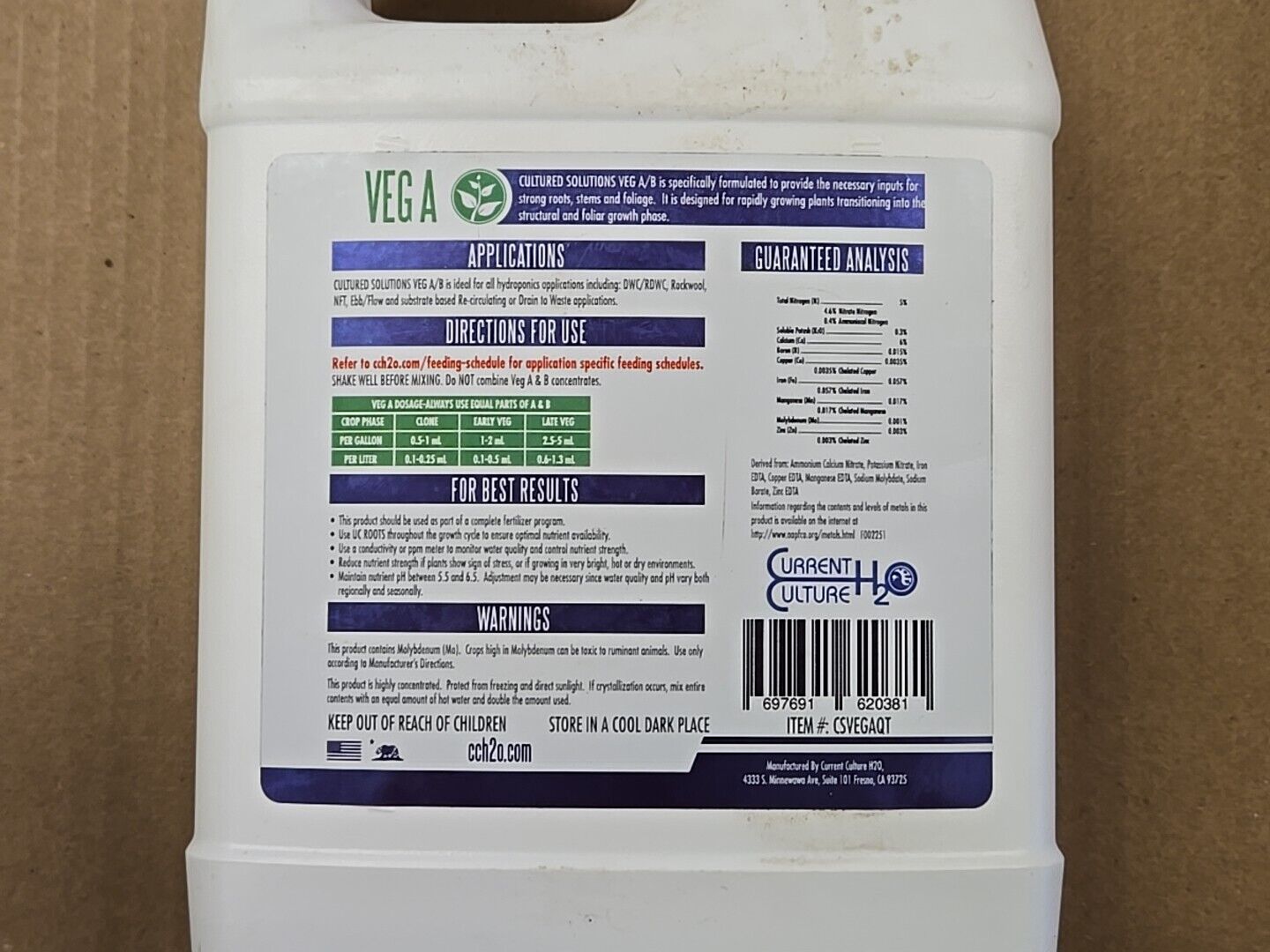 Cultured Solutions VEG A - 1 QUART
