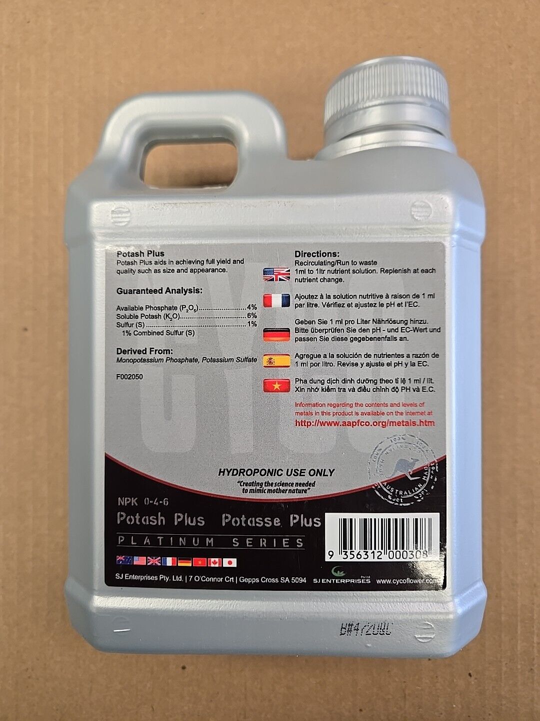 Cyco Platinum Series POTASH PLUS 1 Liter, 1L, NPK 0-4-6 "For Hydroponics"