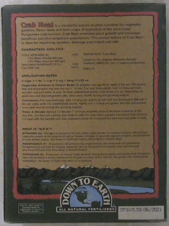 Down to Earth Organic Crab Meal Fertilizer Mix 4-3-0, 5 lb