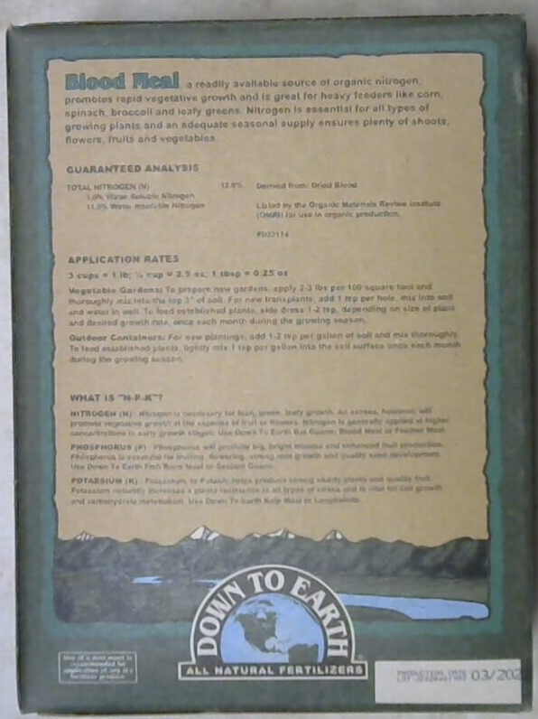 Down To Earth Blood Meal- Organic - (12 - 0 - 0) 5 lb