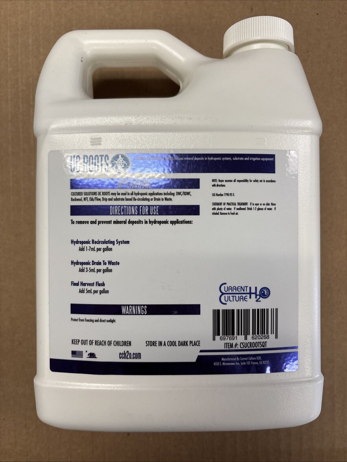 Cultured Solutions, UC Roots, 1 Qt., Hydroponic Mineral De-Scaler