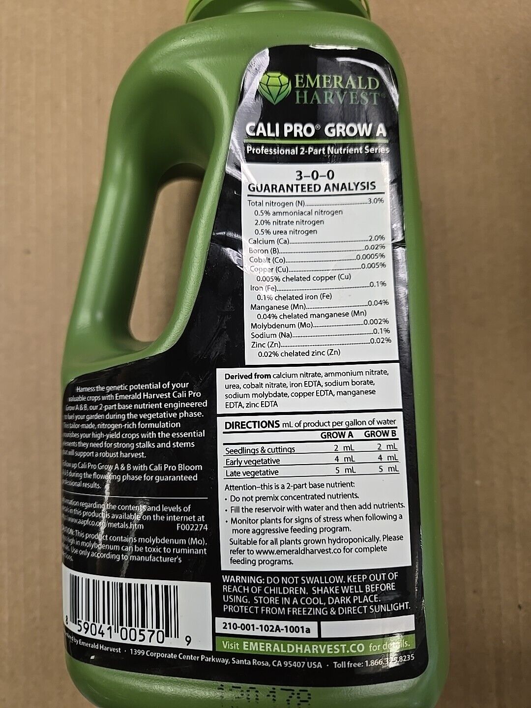 Emerald Harvest Cali Pro Grow A, 1 qt.