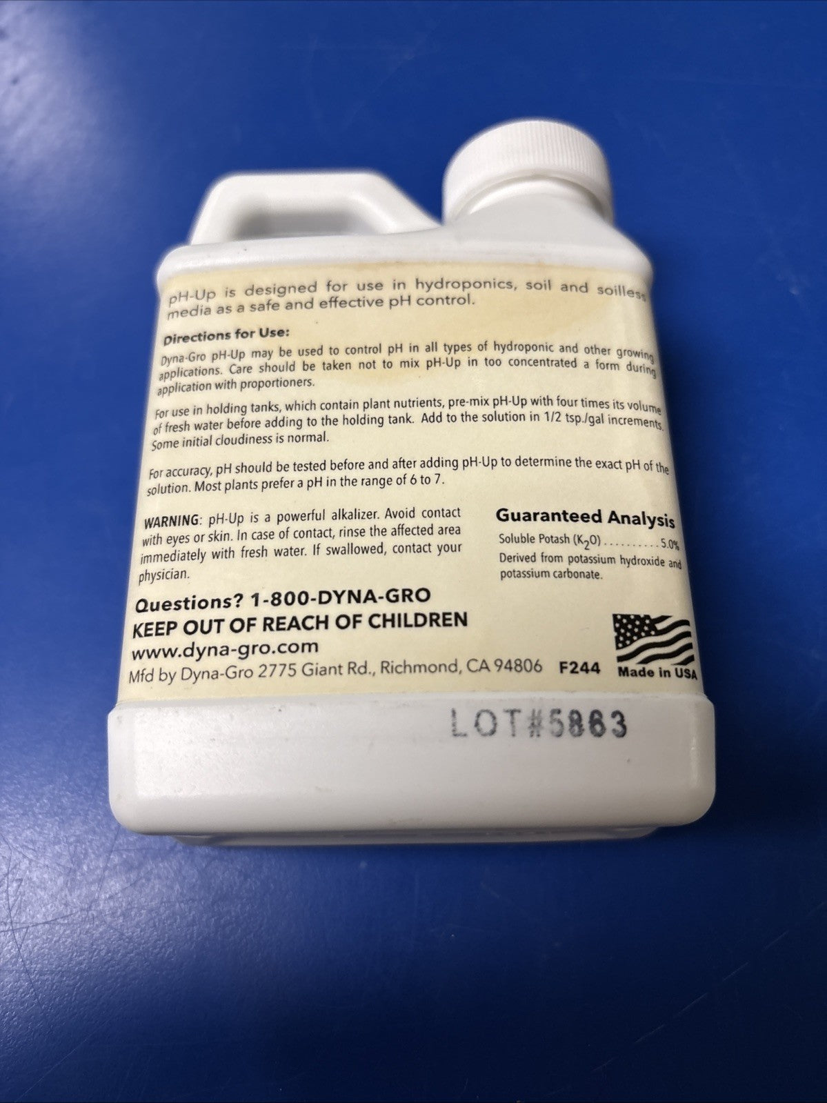 Dyna Gro Ph Up 8 oz. 0-0-5 Nutritional Supplement Liquid Hydroponics