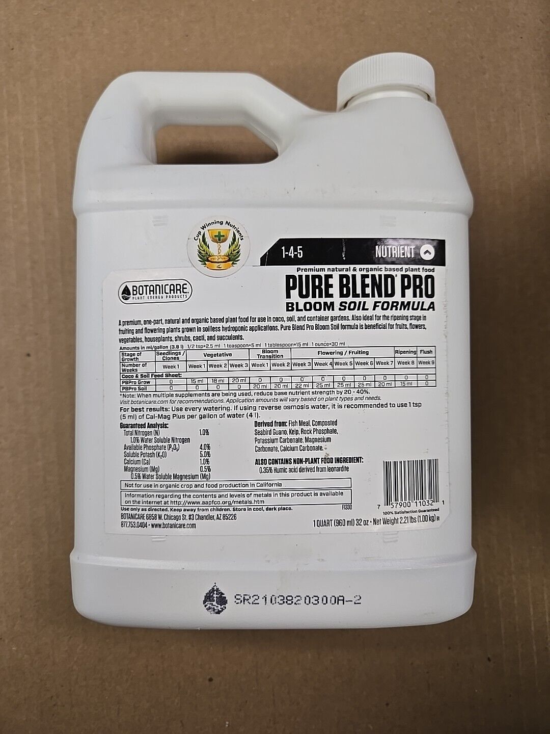 Botanicare Pure Blend Pro Bloom Soil For- One Part Nutrient-Organic Based- 1 Qt.