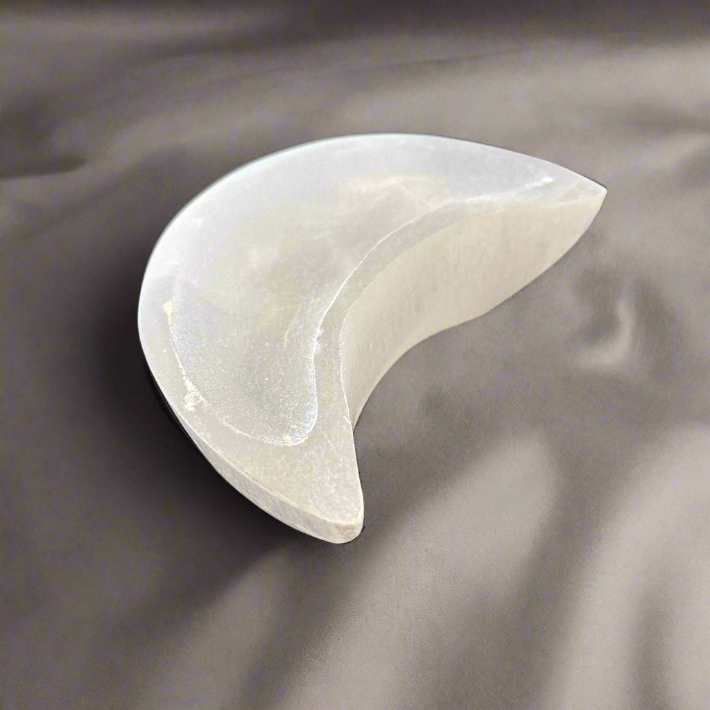 Selenite Crescent Moon Bowl from Morocco, 4.25"