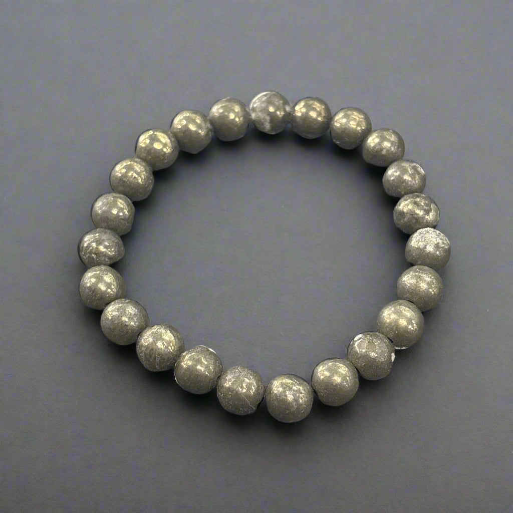 8mm Round Natural Pyrite Bracelet - With Elastic Inner Band