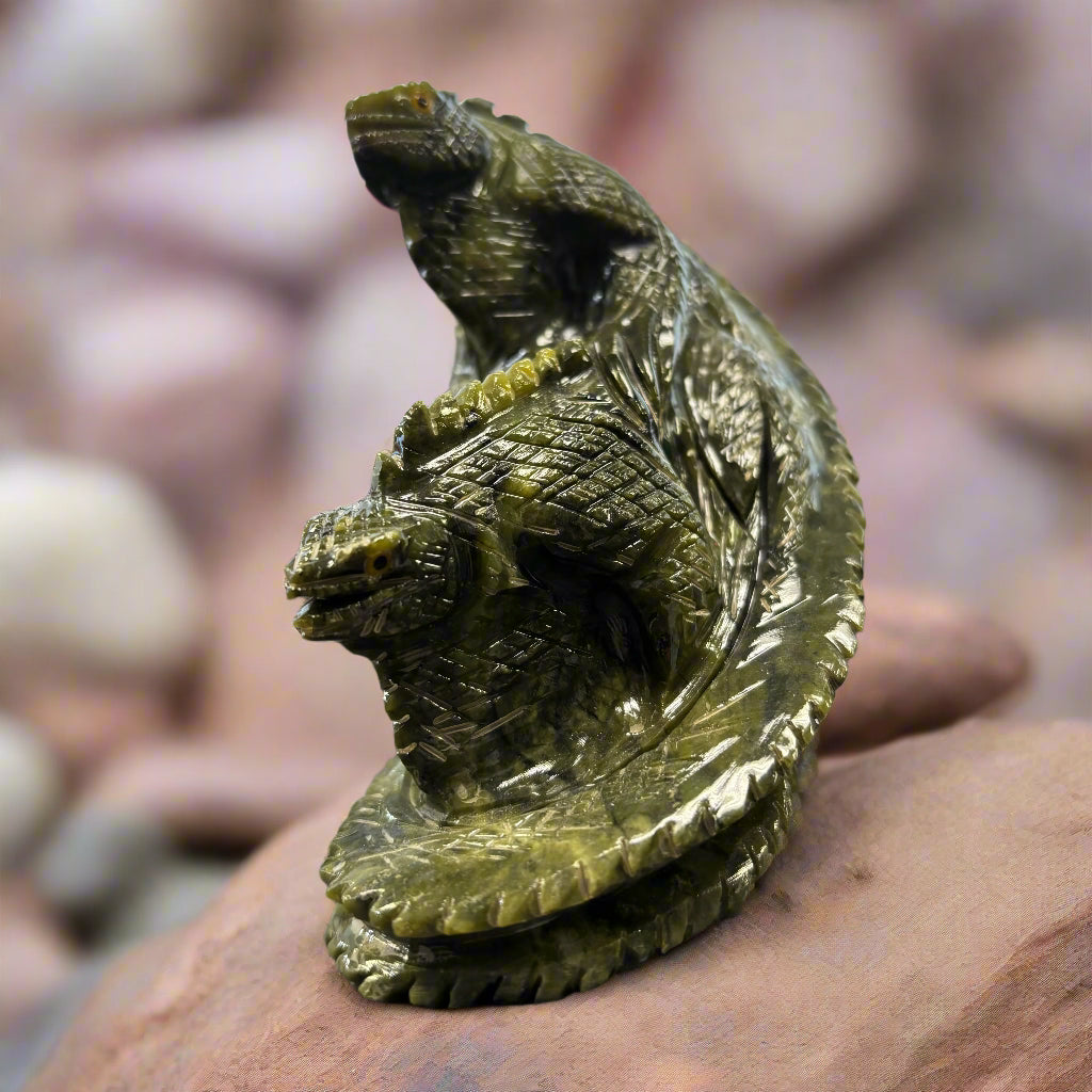 Serpentine Lizard Sculpture, Handcarved in Thailand, 437.5gr.