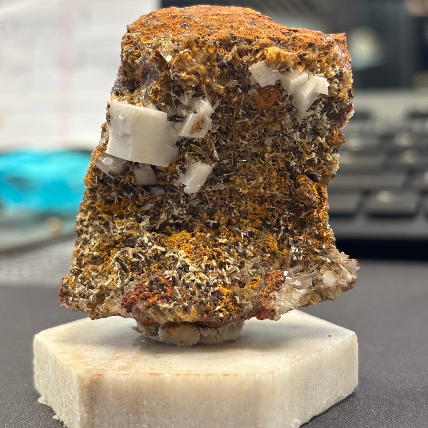 Calcite and Hemimorphite on granite base, 39.65gr, Mexico