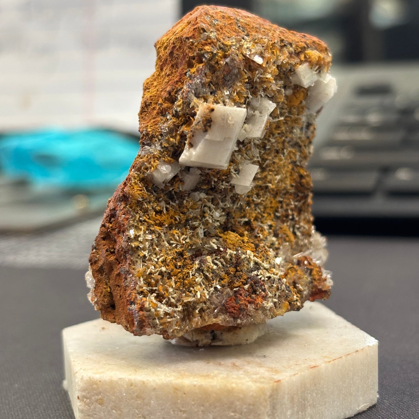Calcite and Hemimorphite on granite base, 39.65gr, Mexico