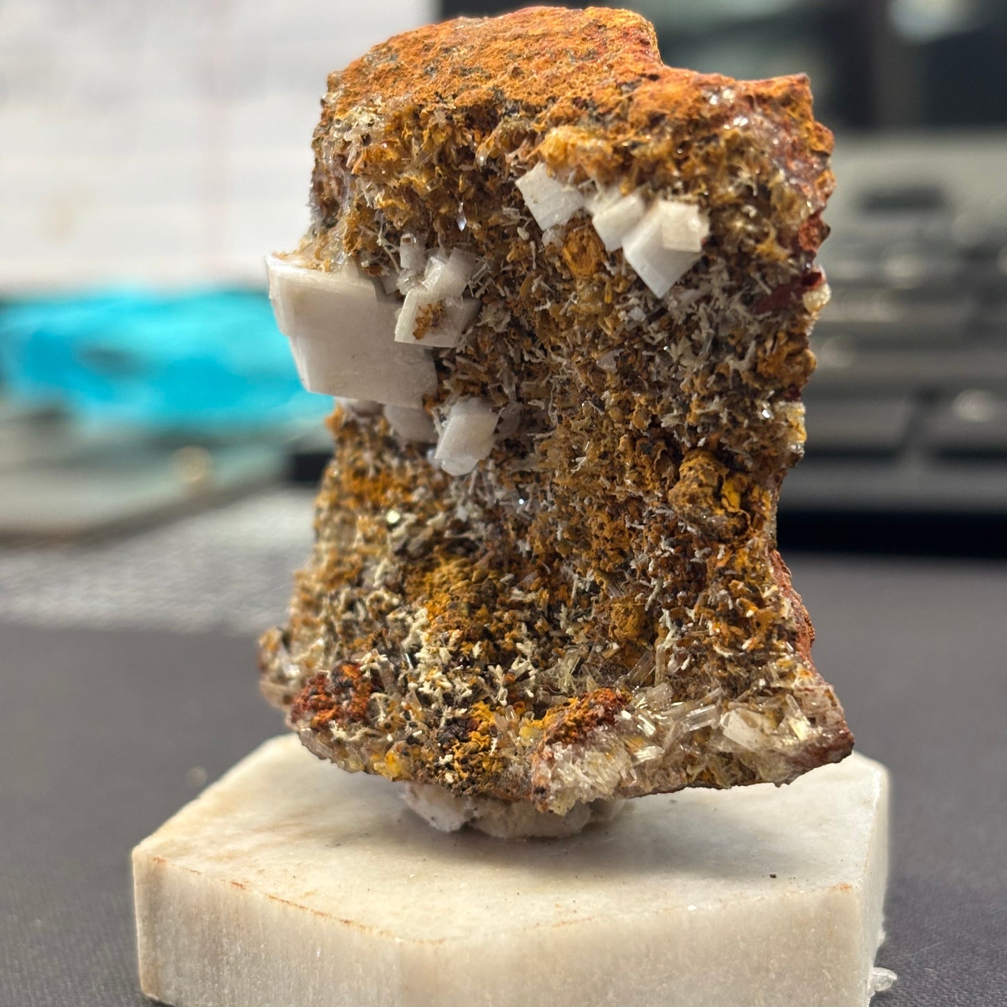 Calcite and Hemimorphite on granite base, 39.65gr, Mexico