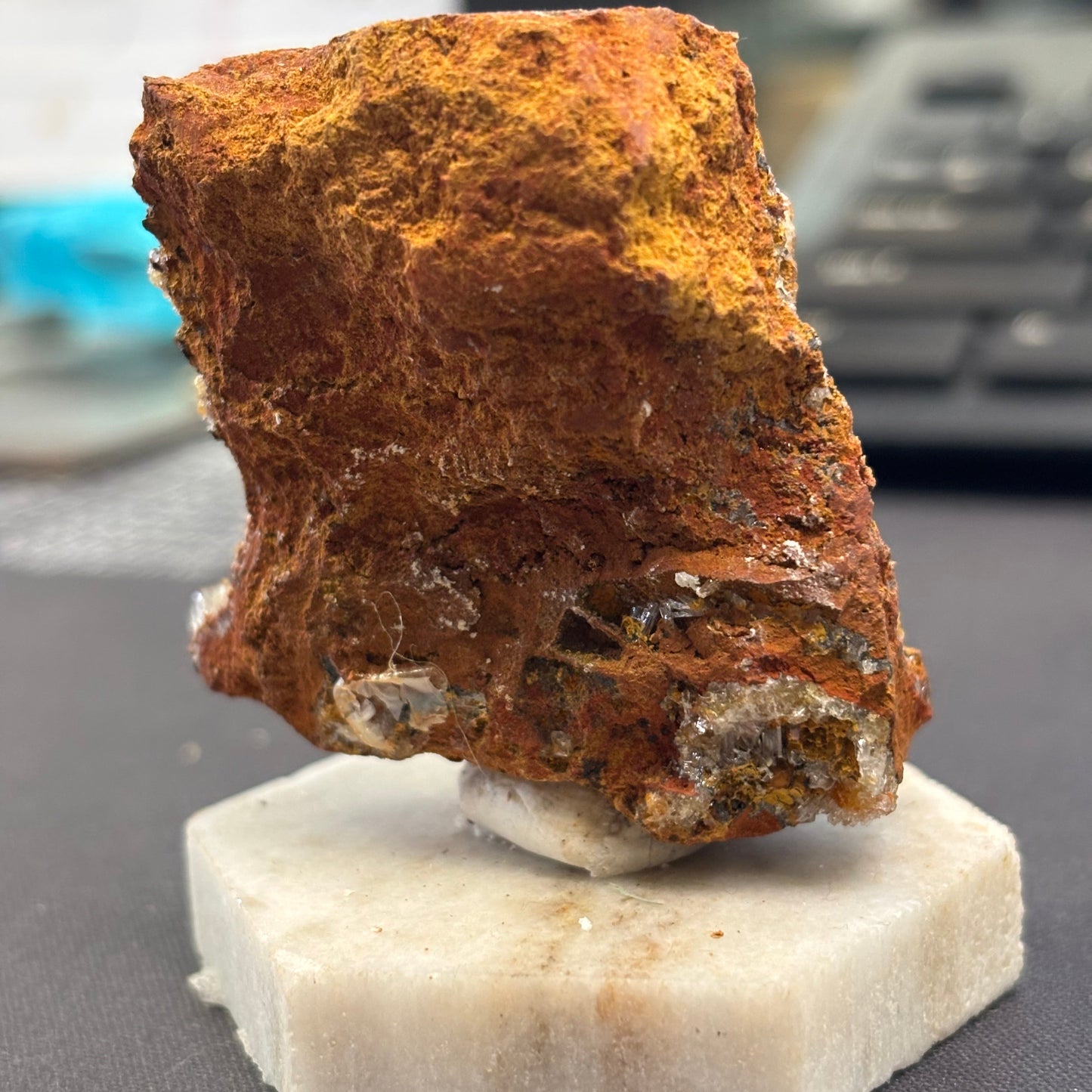 Calcite and Hemimorphite on granite base, 39.65gr, Mexico