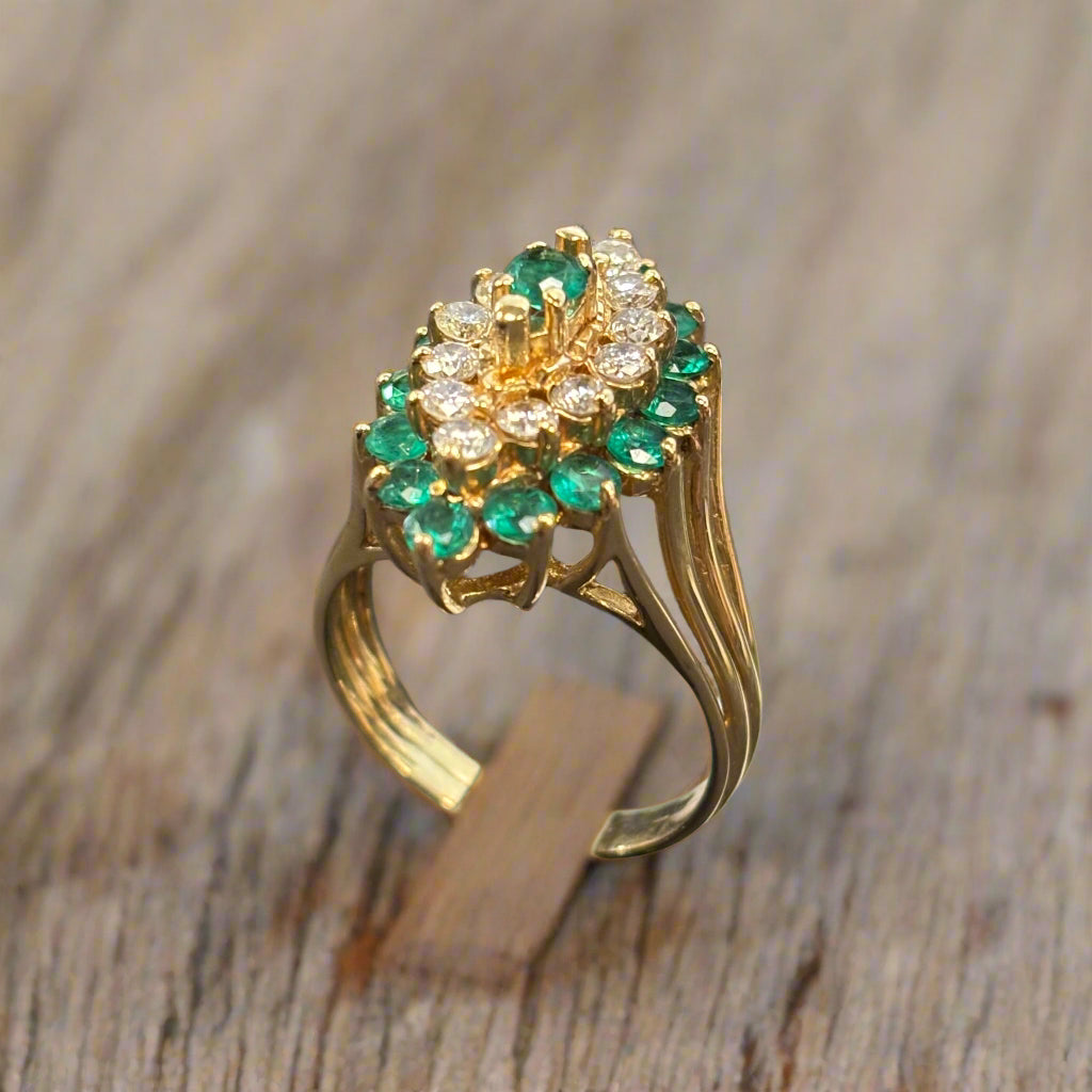 14k Estate Yellow Gold Diamond & Emerald, 1/2 Carat Total Weight