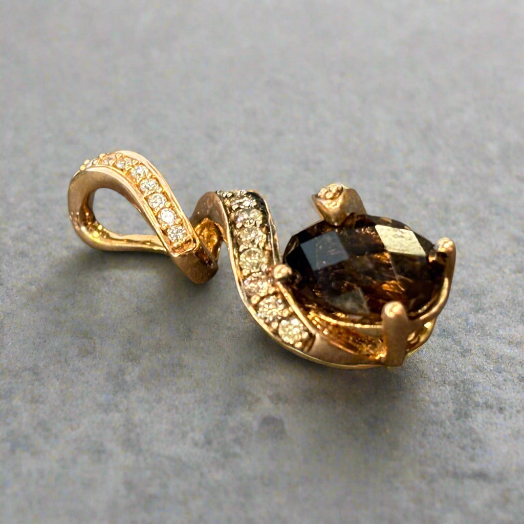 14k Yellow Gold Estate Smokey Quartz & Diamond H/I1 Pendant