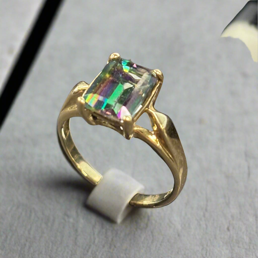 10k Yellow Gold Estate Emerald Cut Mystic Topaz Ring
