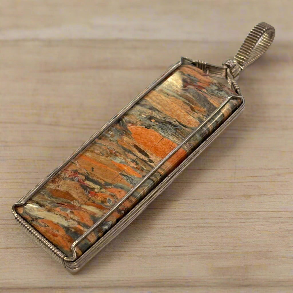 Wire Wrapped Jasper Pendant in 925 Sterling Silver, 23gr.