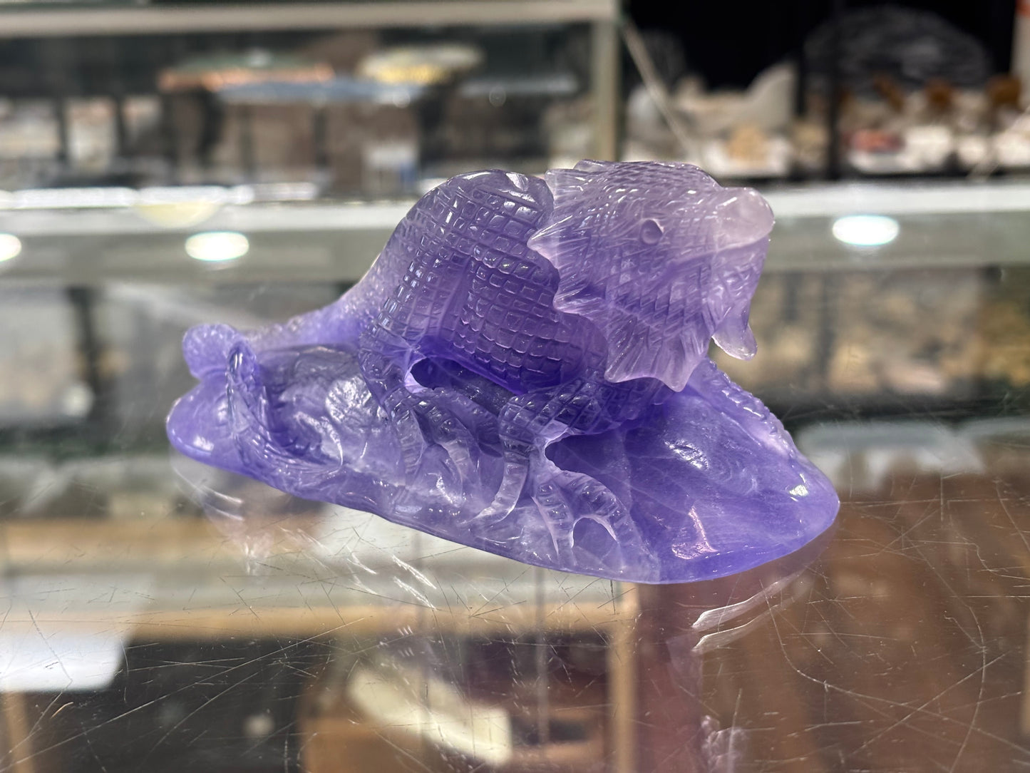 Hand Carved Flourite Lizard, 6x3x3", 738gr, Moroccan