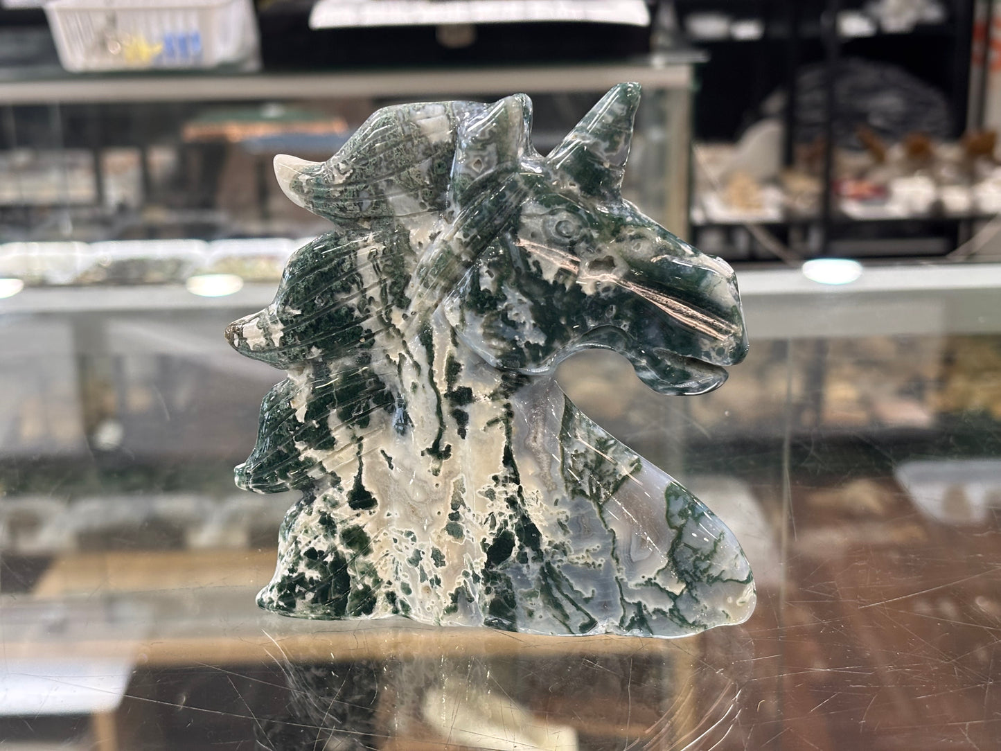 Hand Carved Agate Unicorn, 11x11x2cm, 330gr, Morocco