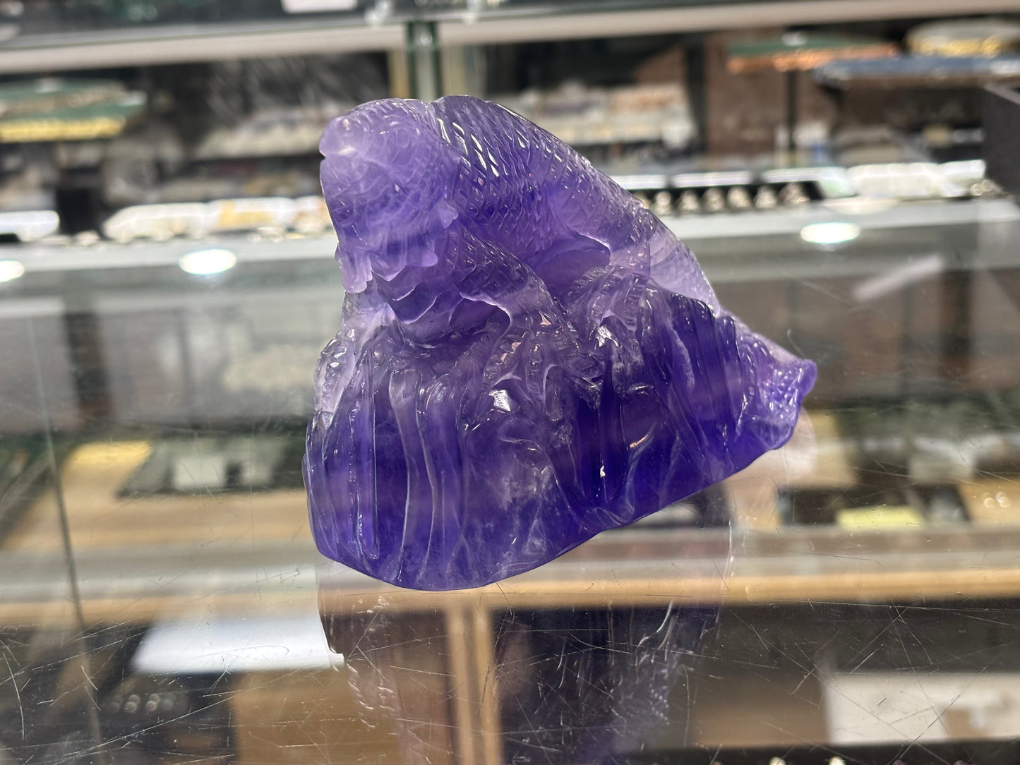 Hand Carved Purple Flourtie Lizard, 17x5x10cm, 1079gr, Morocco