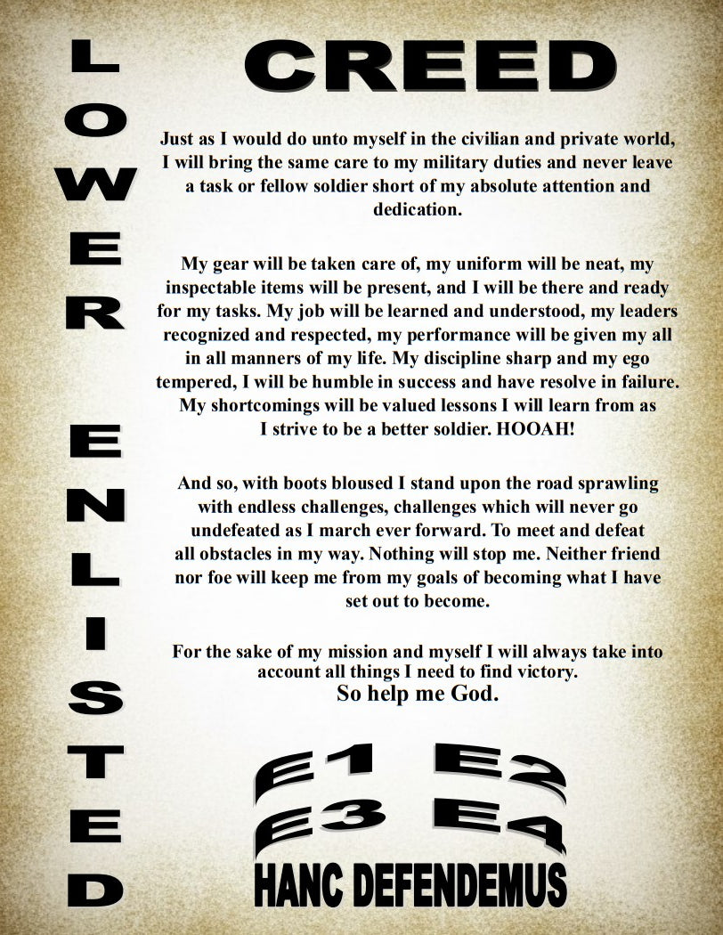 Army - Lower Enlisted Creed - Unoficial 8x9 cm