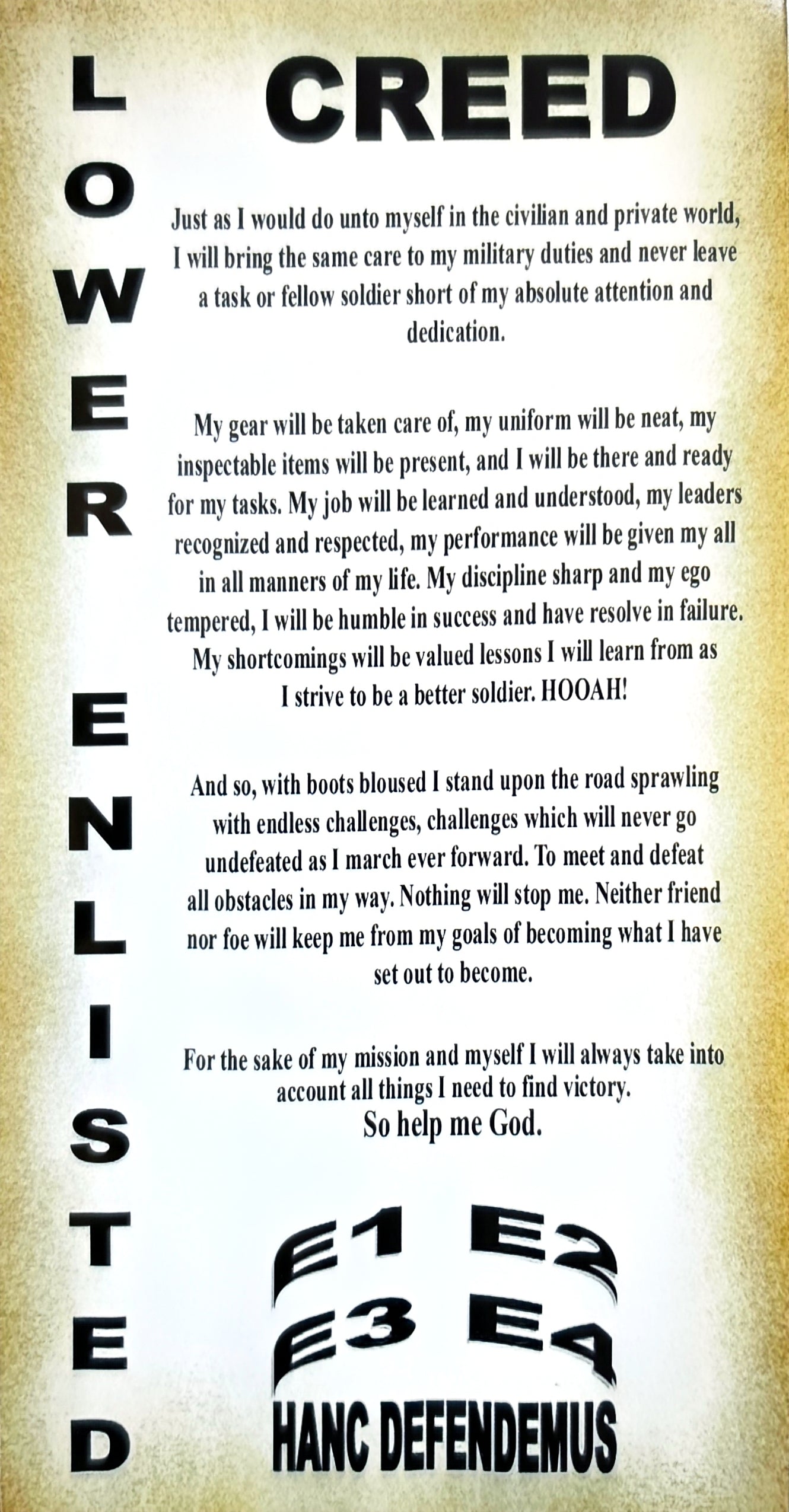 Army - Lower Enlisted Creed - Unoficial 17x9 cm