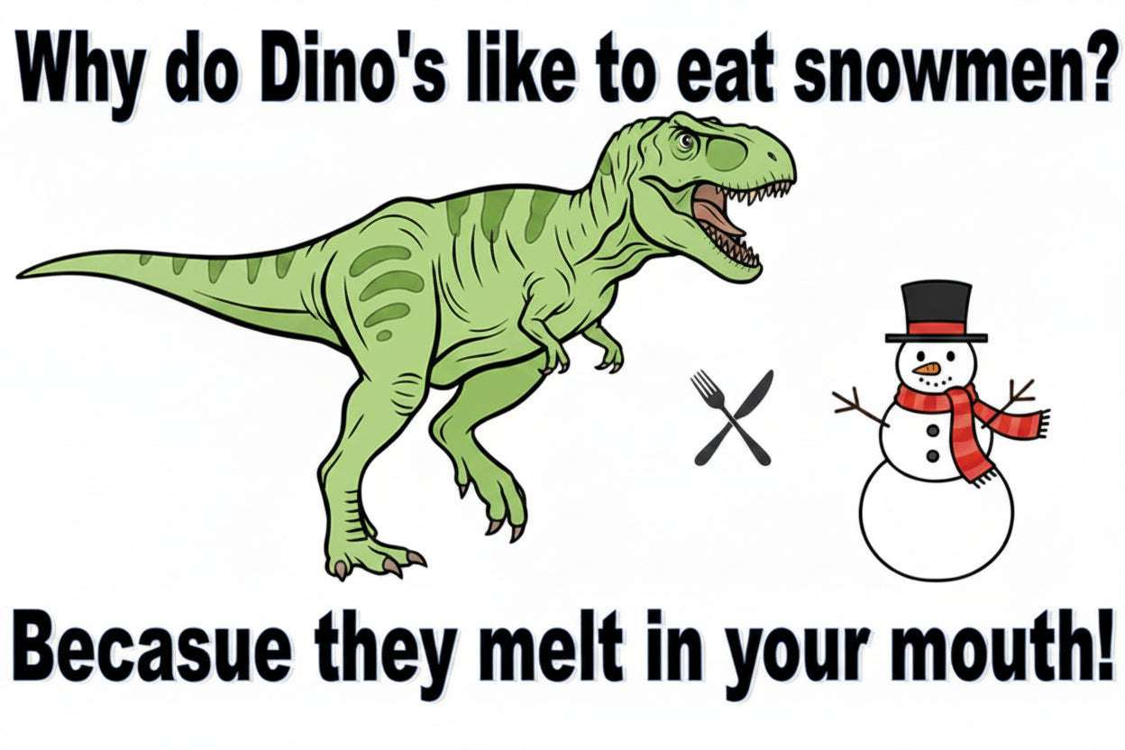 Dino's Love Snowmen Joke Sticker, 9x7 cm