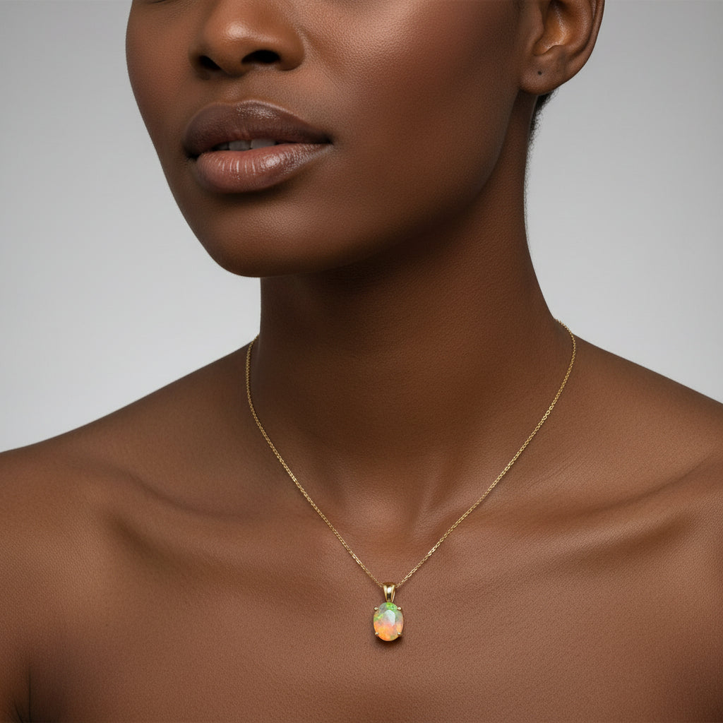 14K Etheopian Opal Pendant, 9.15x7.1mm, 1.05gr