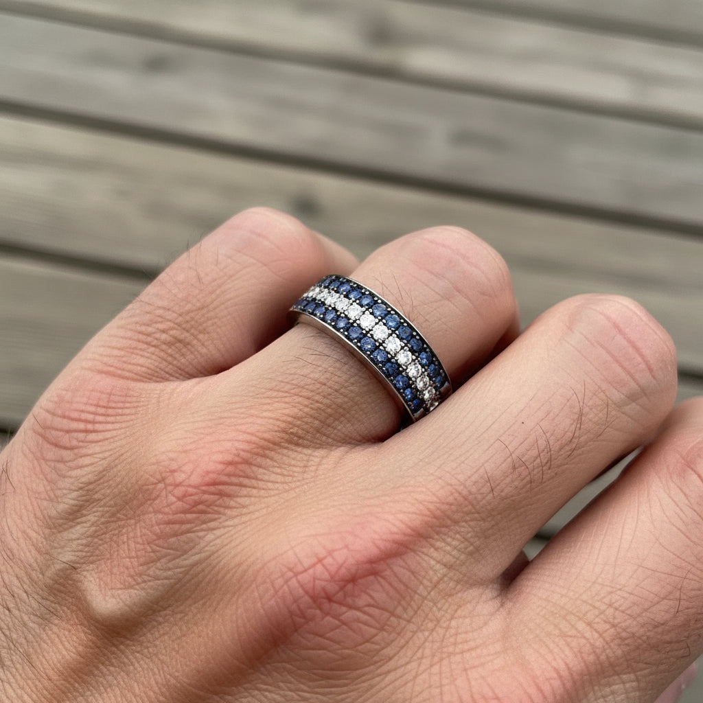 14K Diamond & Sapphire Mens Ring, 5.46gr