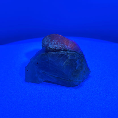 Fluorescent Hackmanite & Calcite on Quartz, Pakistan, 85.13gr