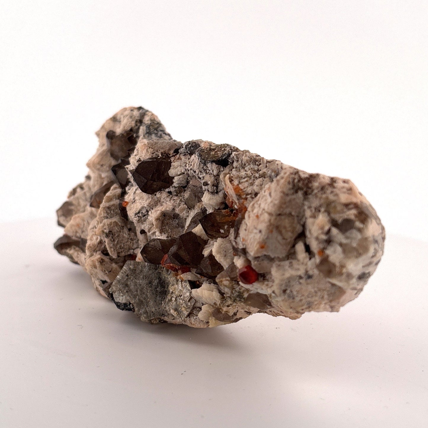 Garnet, Smokey Quartz, Mica, & Calcite Specimen, Brazil, 12x5x3cm