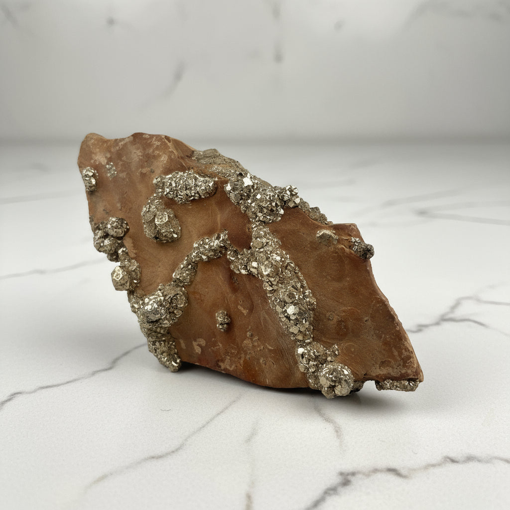 Pyrite on Limonite Clay, 1002gr, 18x11x5cm, Supat Mine, Mansehra, Pakistan