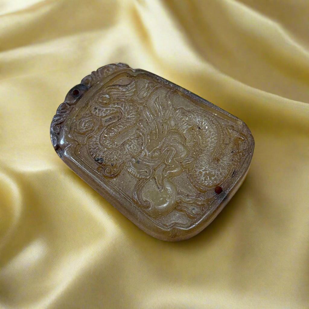 Light Brown Jade Dragon Charm, 29.75gr, 53x38x8mm