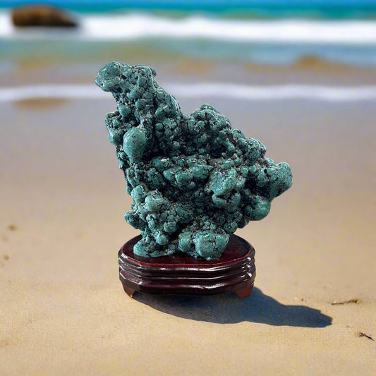 Polished Chinese Turquoise Specimen on Wood Base, 9.5" Tall, 4.57 LB