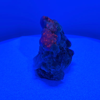 Fluorescent Hackmanite & Calcite on Quartz, Pakistan, 120.42gr