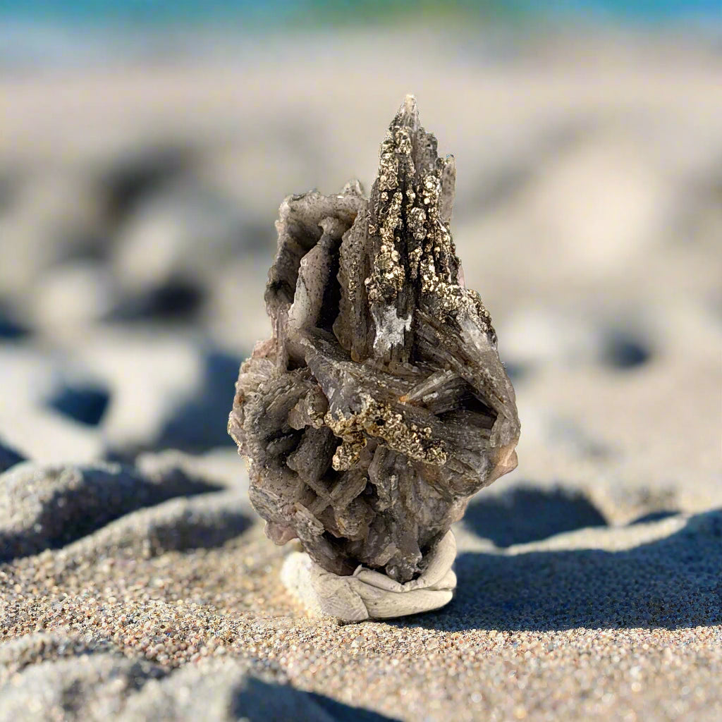 Pyrite on Calcite with Iron Staining, Morocco, 7x5x3cm, 94gr