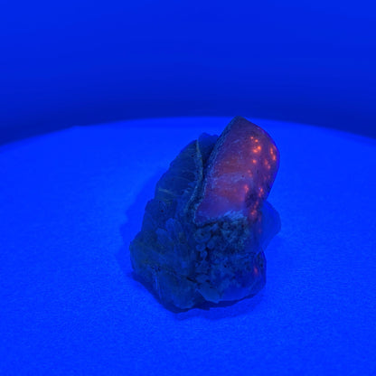 Fluorescent Hackmanite & Calcite on Quartz, Pakistan, 85.13gr