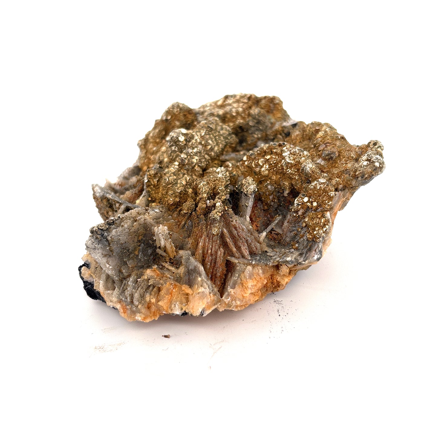 Pyrite on Calcite, Morocco, 7x7x2cm, 187gr