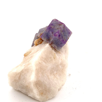 Fluorescent Hackmanite & Calcite on Quartz, Pakistan, 99.19gr