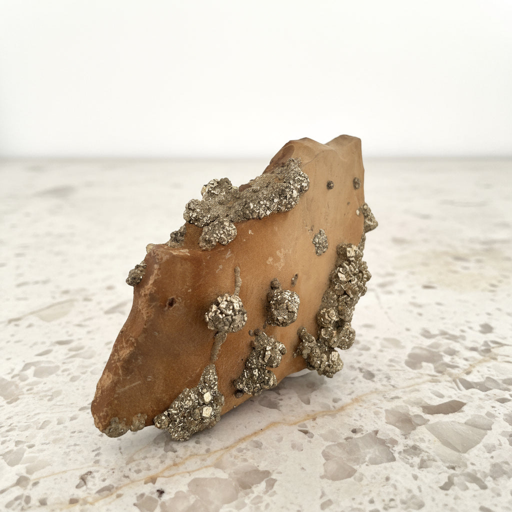 Pyrite on Limonite Clay, 1002gr, 18x11x5cm, Supat Mine, Mansehra, Pakistan