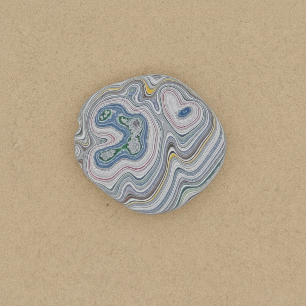 Heil Garbage Truck Fordite Free Form Caboceon, Heil (Milwaukee, WI) 28x25x3mm, 13.88ct
