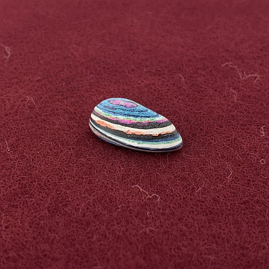Funkrite Free From Cabocheon “Fordite” Galveston, TX, 29x15x8mm, 14.43ct - Highly Fluorescent