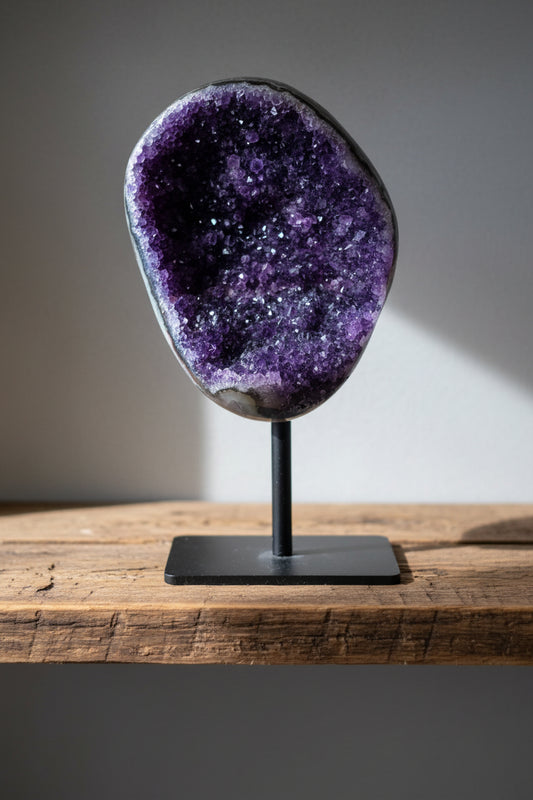 Amethyst Geode on Base, Uruguay, 14x8x5cm, 477gr, including base