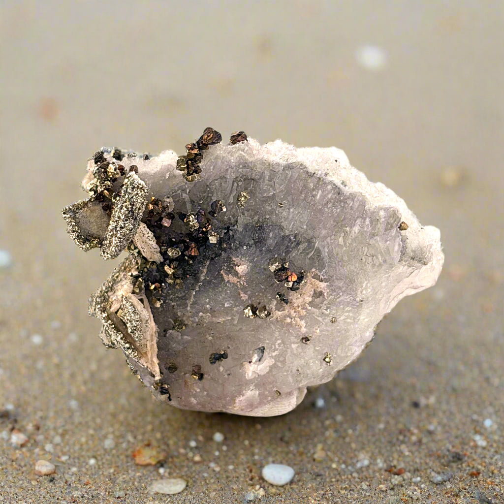 Pyrite on Quartz from Morocco, 7x5x3.5cm, 111gr