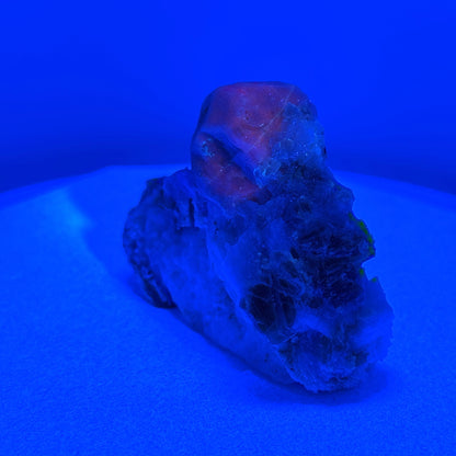 Fluorescent Hackmanite & Calcite on Quartz, 159.06gr, Pakistan
