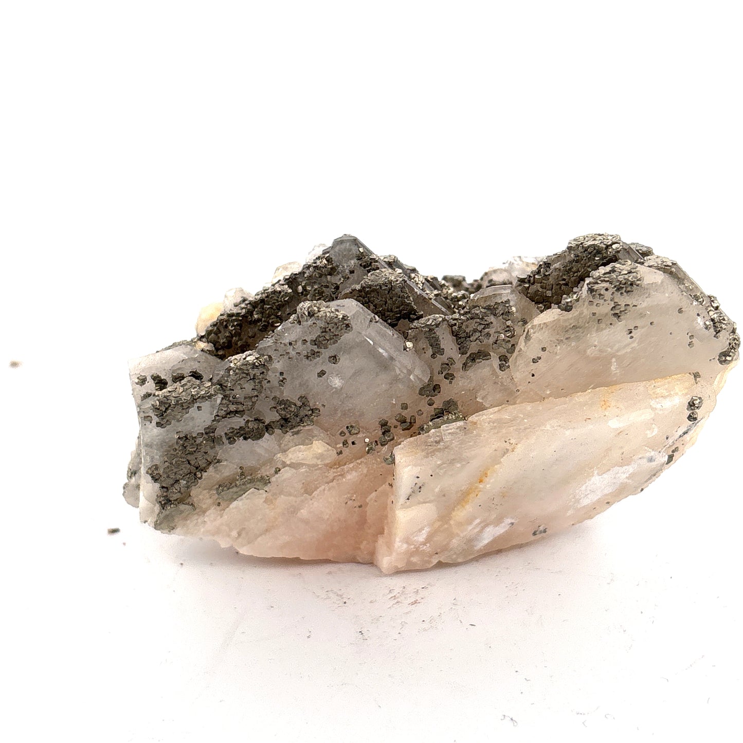 Pyrite on Calcite, Morocco, 7x4x3cm, 132gr