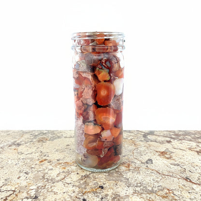 4.25 Fluid Oz Jar of Mexican Fire Opal, Stable, for cutting rough & inlay.